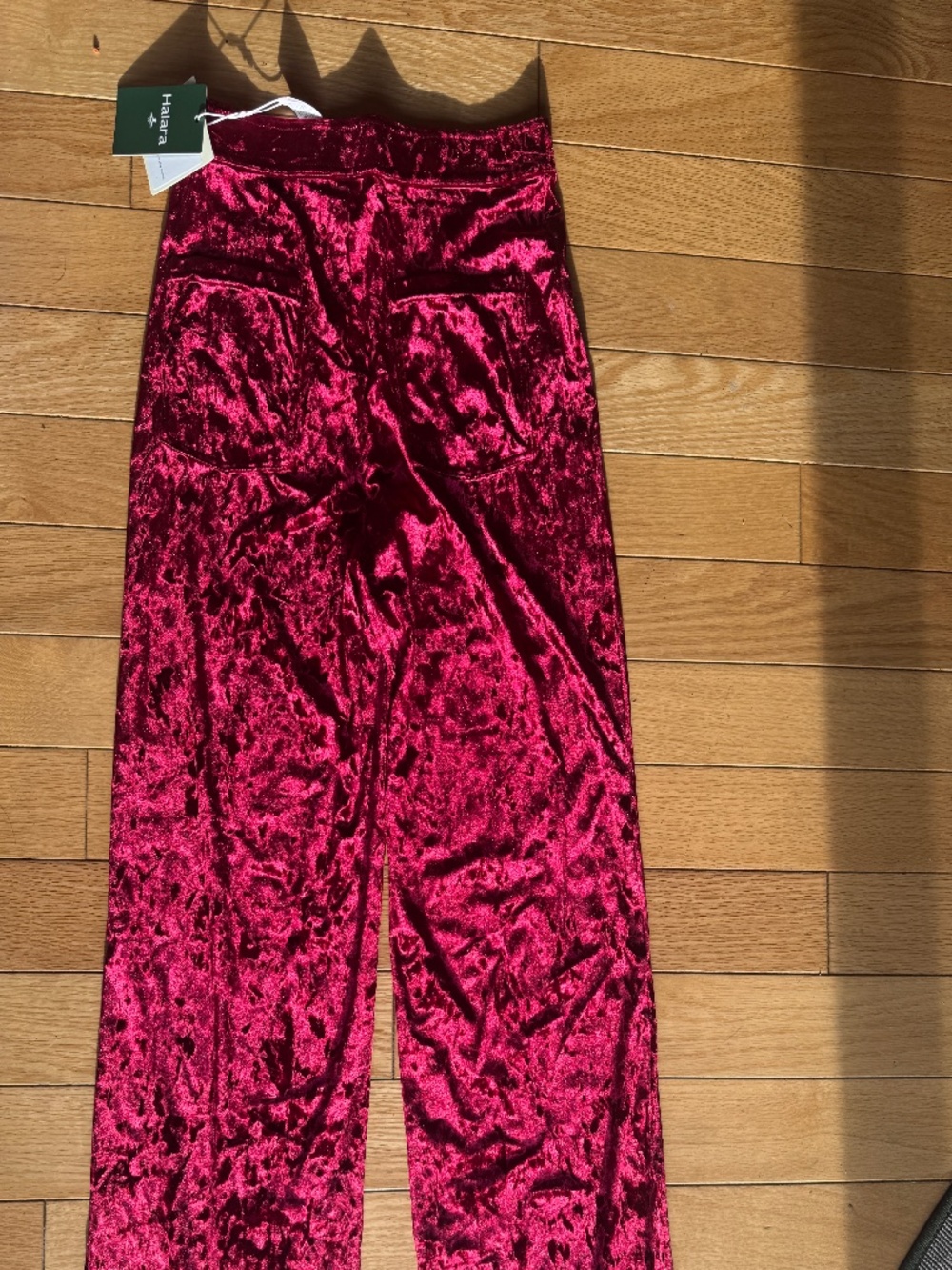 Halara Crushed Velvet High Waisted Wide Leg Pants Ruby Red Button Front NWT